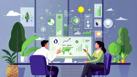 Business professionals analyzing digital data ai sustainability green energy
